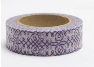 Dekorační lepicí páska - WASHI tape-1ks fialový ornament v bílé
