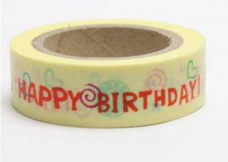 Dekorační lepicí páska - WASHI tape-1ks happy birthday