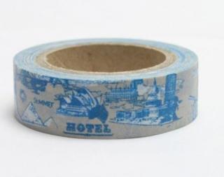 Dekorační lepicí páska - WASHI tape-1ks hotel, cestování v modrém