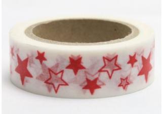 Dekorační lepicí páska - WASHI tape-1ks hvězdy červené v bílé