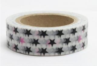 Dekorační lepicí páska - WASHI tape-1ks hvězdy malé černé růžové