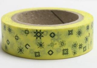 Dekorační lepicí páska - WASHI tape-1ks hvězdy, symboly v žlutém