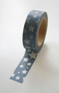 Dekorační lepicí páska - WASHI tape-1ks hvězdy v šedé