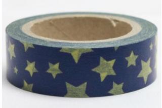 Dekorační lepicí páska - WASHI tape-1ks hvězdy žluté v modré