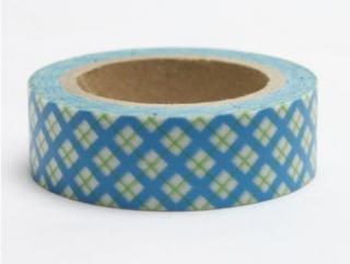 Dekorační lepicí páska - WASHI tape-1ks káro modré