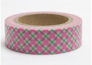 Dekorační lepicí páska - WASHI tape-1ks káro růžovo zelené