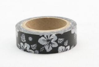 Dekorační lepicí páska - WASHI tape-1ks květiny v černém pozadí