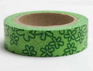 Dekorační lepící páska - WASHI tape-1ks květiny zelené v zeleném