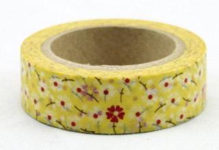Dekorační lepicí páska - WASHI tape-1ks kvítí červeno bílé ve žluté
