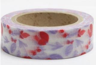 Dekorační lepicí páska - WASHI tape-1ks kvítí lila s červenou