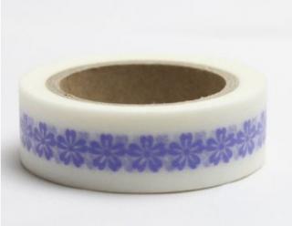 Dekorační lepicí páska - WASHI tape-1ks kytičky modré v bílé