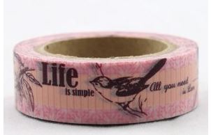 Dekorační lepicí páska - WASHI tape-1ks Life is simple, ptáci