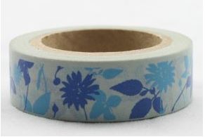 Dekorační lepicí páska - WASHI tape-1ks modré květiny