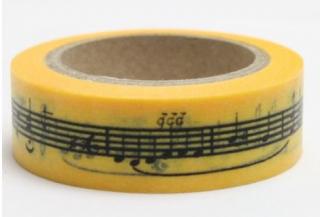 Dekorační lepicí páska - WASHI tape-1ks noty v žluté