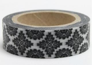 Dekorační lepicí páska - WASHI tape-1ks ornament černý v bílé