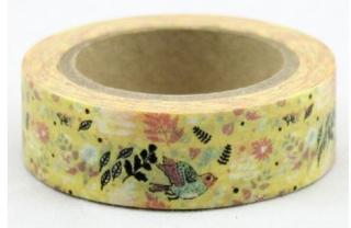 Dekorační lepicí páska - WASHI tape-1ks ptáček v žluté
