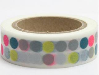 Dekorační lepicí páska - WASHI tape-1ks puntíky neonové