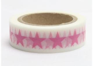 Dekorační lepicí páska - WASHI tape-1ks růžová 5cípá hvězda v bílé