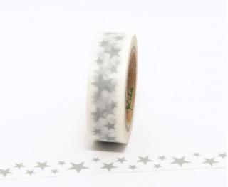 Dekorační lepicí páska - WASHI tape-1ks šedé hvězdy