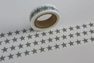 Dekorační lepicí páska - WASHI tape-1ks šedivé hvězdy v bílé