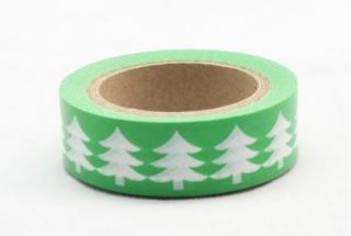 Dekorační lepicí páska - WASHI tape-1ks stromy zelené