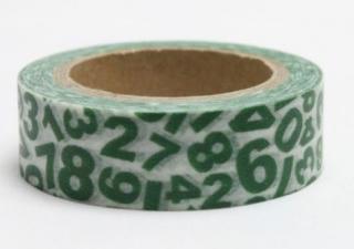 Dekorační lepicí páska - WASHI tape-1ks zelená čísla
