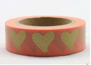 Dekorační lepicí páska - WASHI tape-1ks zlatá srdíčka v růžové