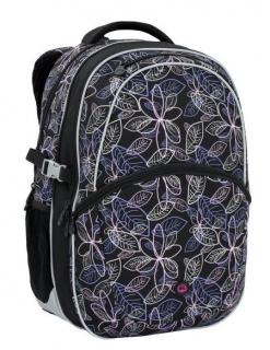 Dívčí školní batoh Bagmaster MADISON 6 B BLACK/PINK/SILVER - Kytky