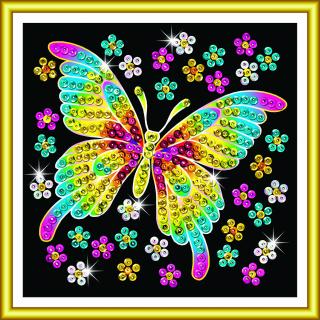 Flitrový obrázek Motýl - se špendlíky, 17x17cm