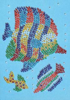 Flitrový obrázek se špendlíky a korálky - Tropické ryby - 12x17 cm