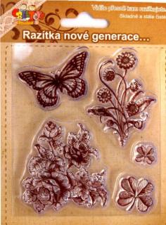 Gelová razítka 7x8,5cm - motýlek a květiny