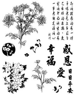 Gelová razítka - Květiny - čínské písmo