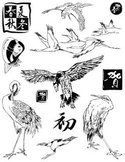 Gelová razítka - Ptáci - čínské symboly
