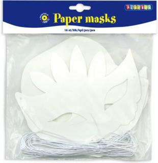 Papírové karnevalové masky, 16 ks, cca 20 cm s bílou gumičkou