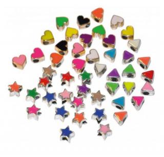 Plastové korálky, 50 ks, kovový vzhled - hvězdy, srdce, trojúhelník