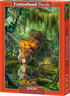Puzzle 1000 dílků- Pijící tygr v džungli