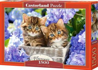 Puzzle 1500 dílků Koťátka ve fialových kvítkách