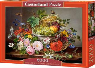 Puzzle 2000 dílků- Květiny a mísa s ovocem