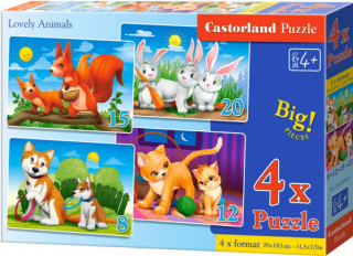 Puzzle sada 4v1- Krásná zvířátka - 8,12,15,20 dílků
