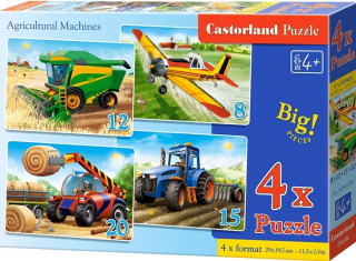 Puzzle sada 4v1- Zemědělské stroje - 8,12,15,20 dílků