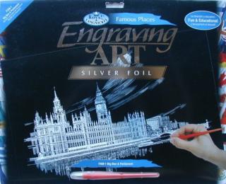 Seškrabovací obrázek stříbrný 30x40cm - Big Ben a Parlament