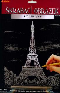 Škrabací obrázek stříbrný 25x20cm  - Eiffelova věž