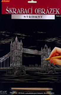 Škrabací obrázek stříbrný 25x20cm  - Tower Bridge
