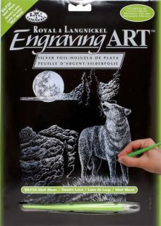 Škrabací obrázek stříbrný 25x20cm -  Vlk s měsícem