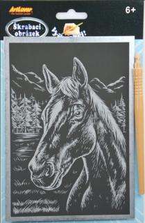 Škrabací obrázek - stříbrný  - kůň