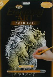 Škrabací obrázek zlatý 25x20cm - Koně
