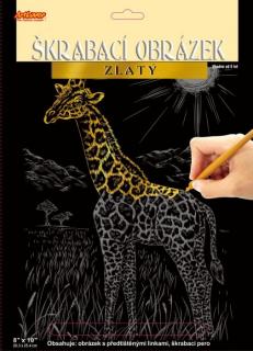Škrabací obrázek zlatý 25x20cm - Žirafa