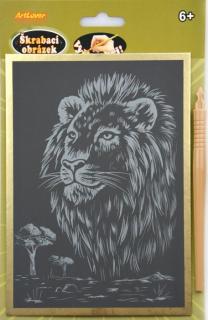 Škrabací obrázek - zlatý - lev