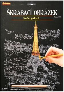 Škrabací obrázek zlatý - noční výhled - Eiffelka