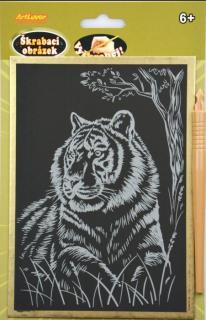 Škrabací obrázek - zlatý - tygr